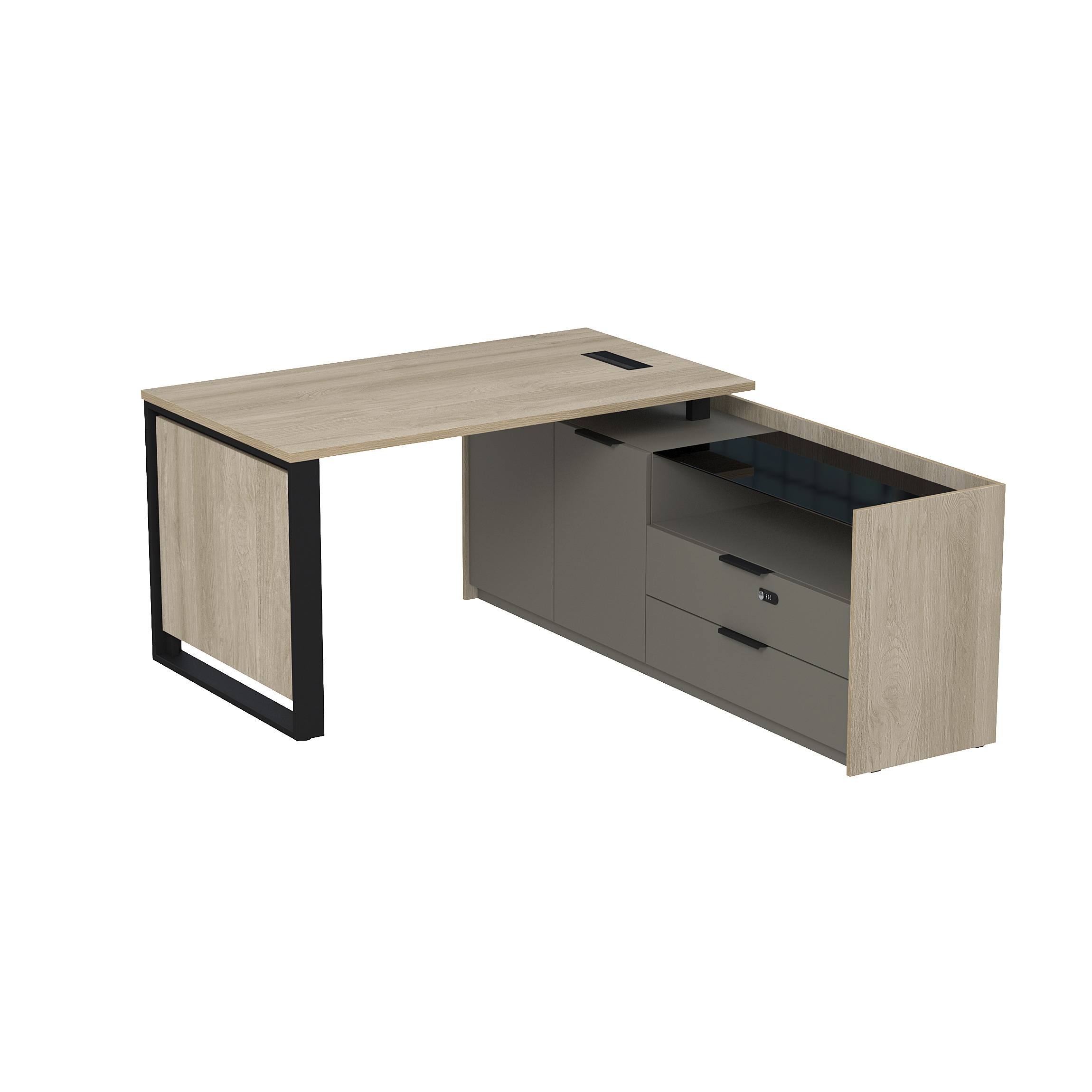 Стол рабочий с люч, на опорной двусост тумбе, с ящ, с код замком, Magnetic 15СОЛД-КЗ-ШД.1408, 146x176,8x75 см