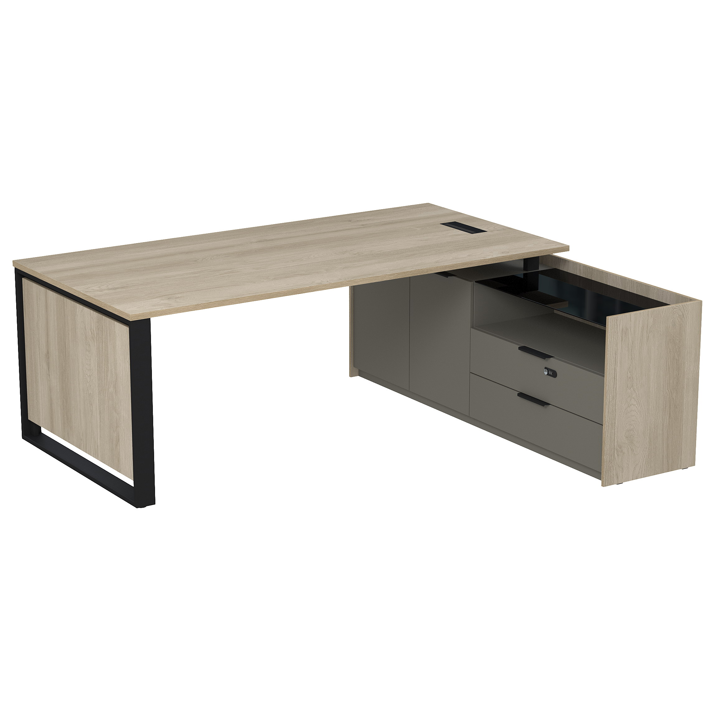 Стол рабочий с люч, на опор двусост тумбе, с ящ (метаб), с код замком, Magnetic 15СОЛД-КЗ.2010, 206x176,8x75 см