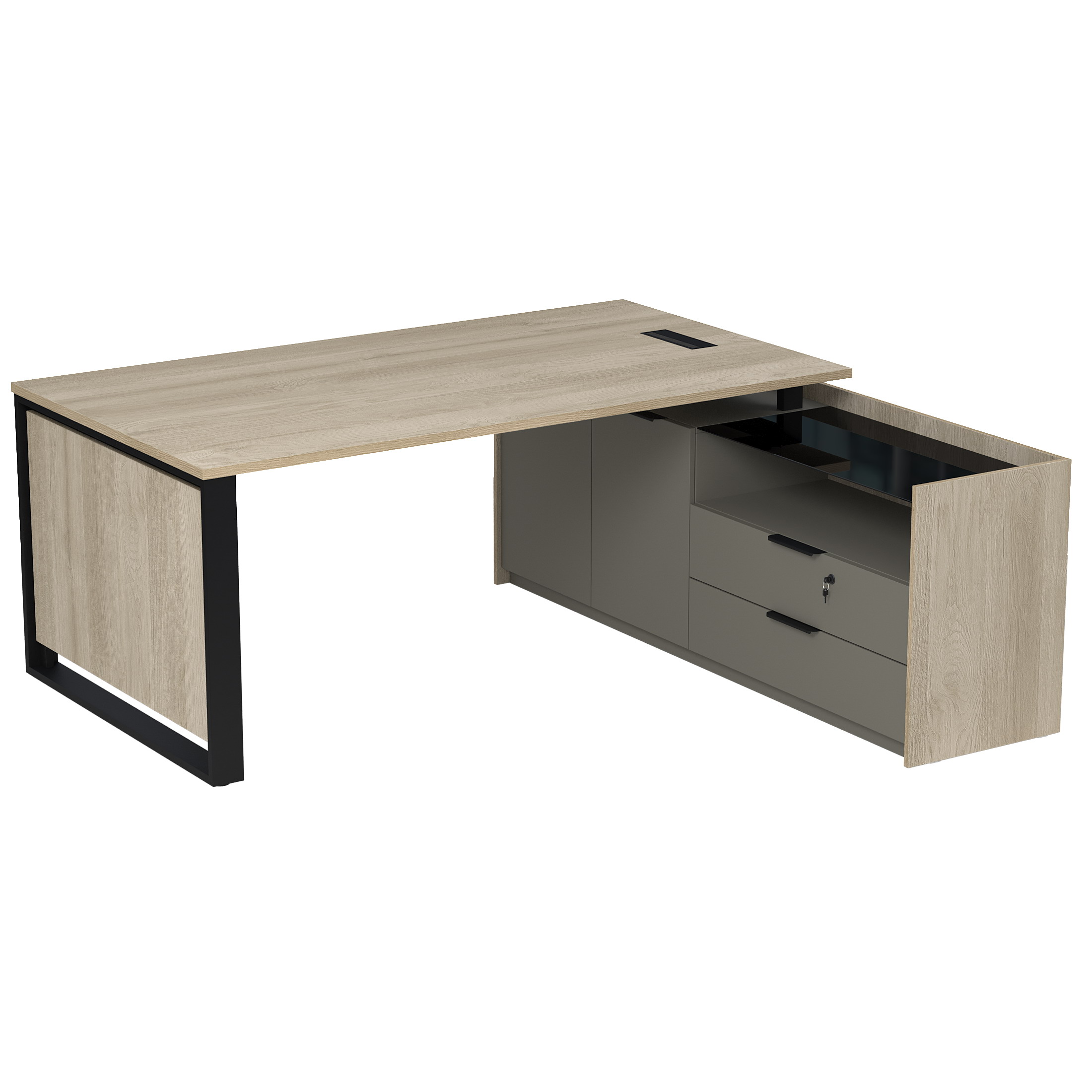 Стол рабочий с люч, на опорной двусост тумбе, с ящ (метаб), с замком, Magnetic 15СОЛД.1609, 166x176,8x75 см